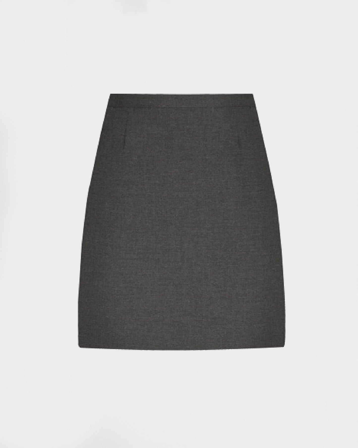 A grey straight skirt with two front fob pockets and a concealed back zip fastening.