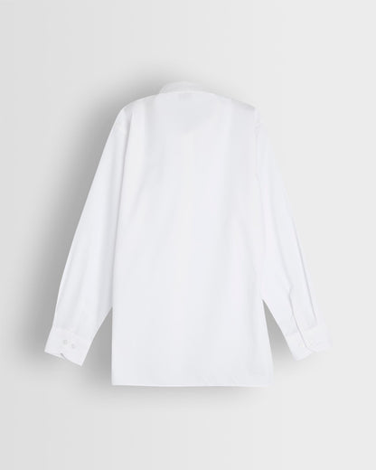 Back of long sleeved blouse on light grey background