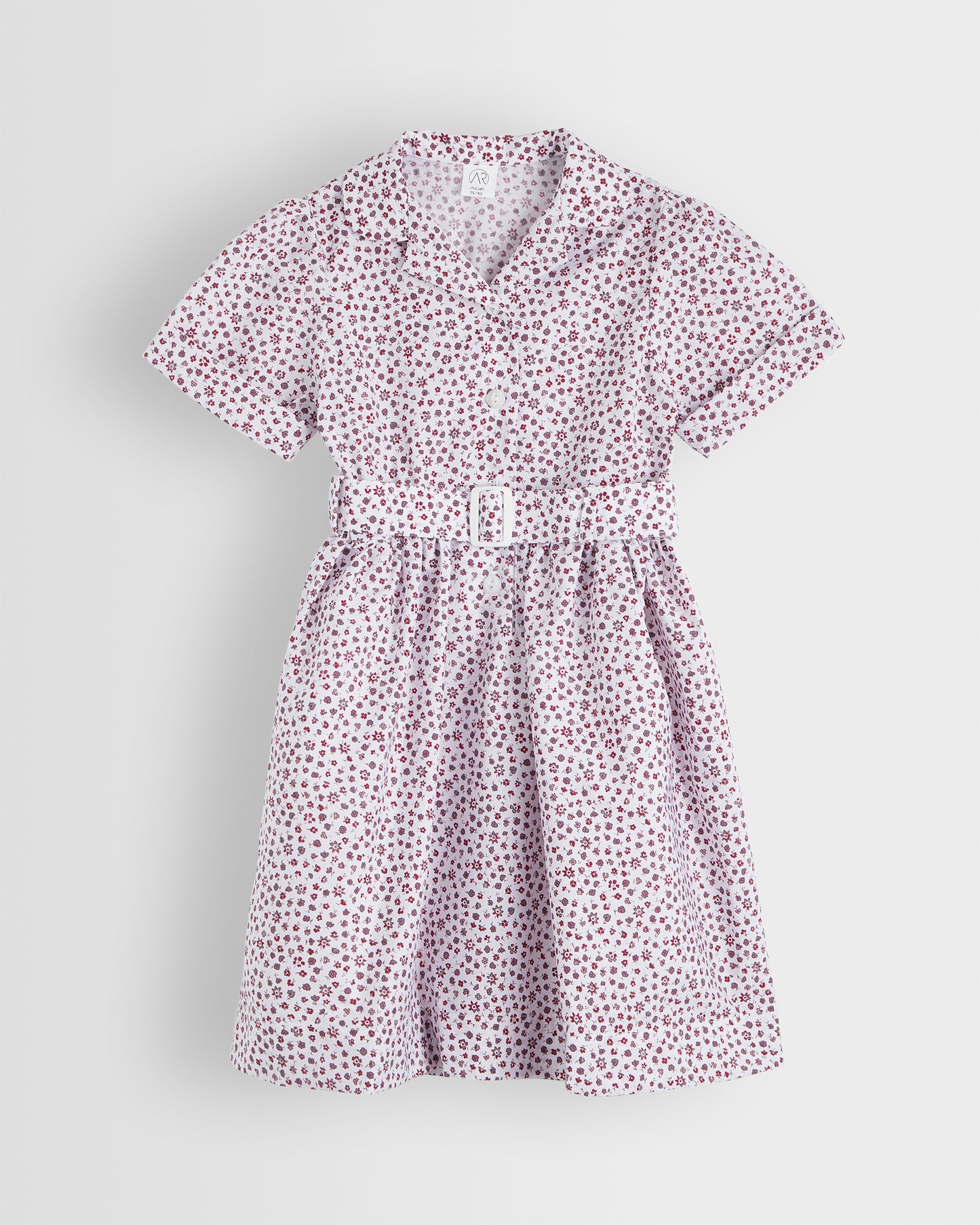 Girls White-Red Floral Summer Dress