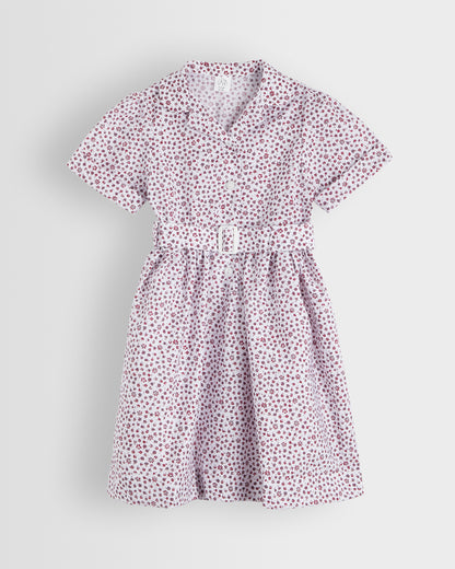 Girls White-Red Floral Summer Dress