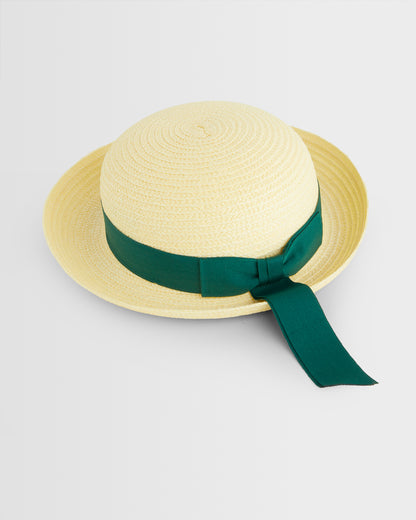 Girls Green Banded Panama Hat