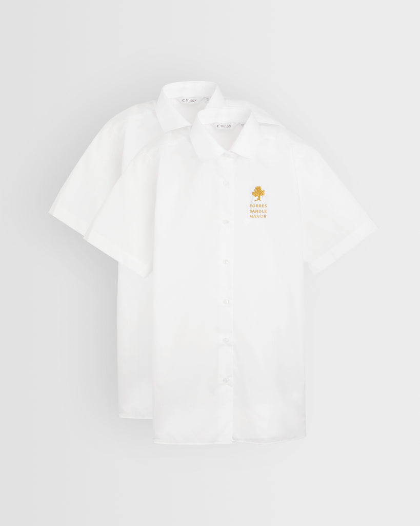 Girls White with Gold Logo Short Sleeve Blouse (rounded collar)