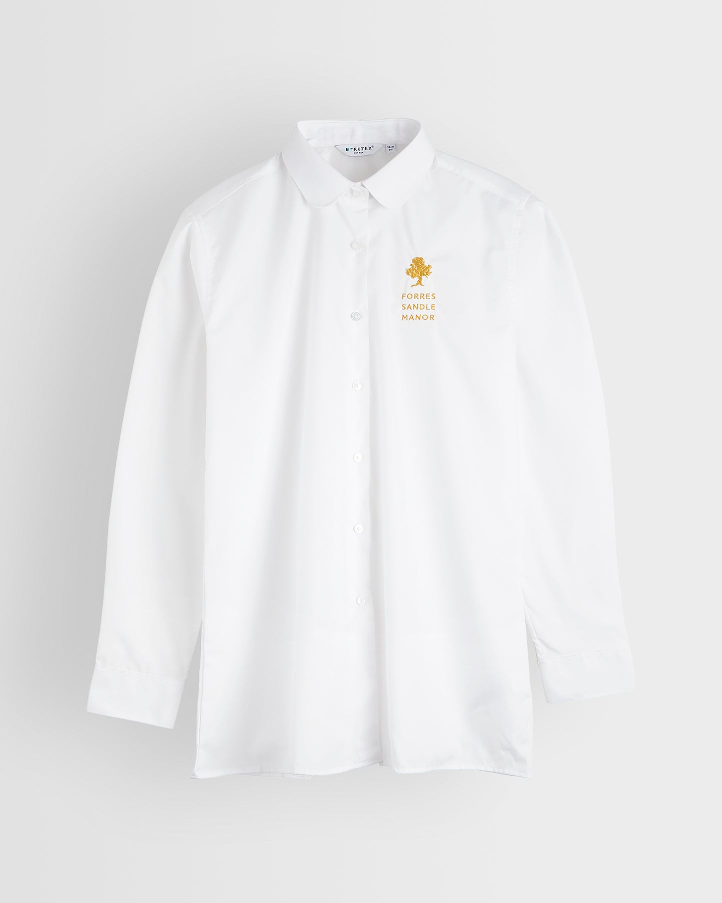 Girls White with Gold Logo Long Sleeve Blouse (sold in singles)