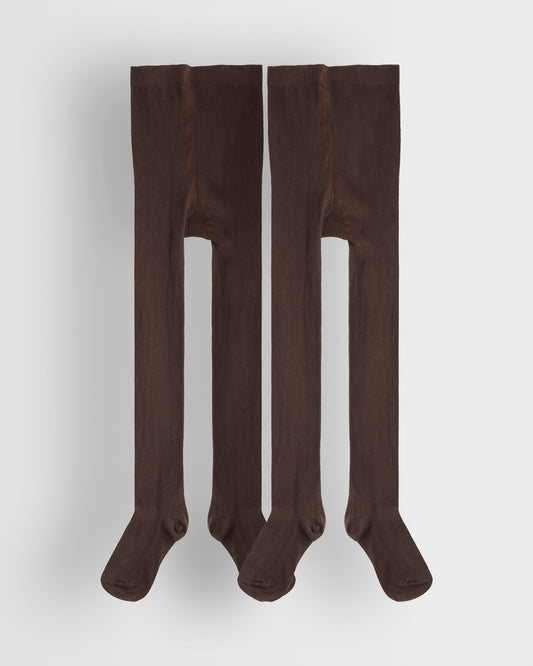 Brown Cotton Tights Twin Pack