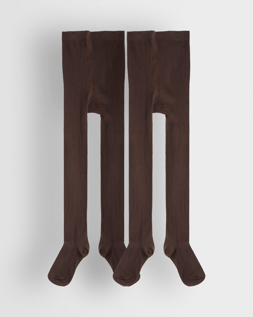 Brown Cotton Tights Twin Pack