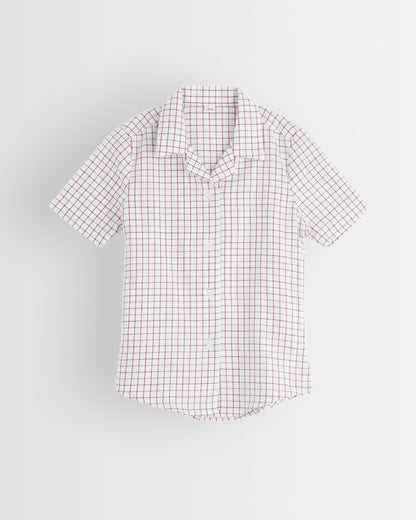 Tattersall Checked Short Sleeved Fitted Blouse
