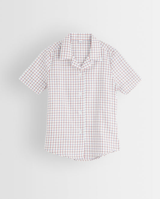 Tattersall Checked Short Sleeved Fitted Blouse