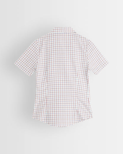Tattersall Checked Short Sleeved Fitted Blouse