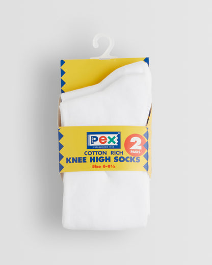Girls Knee Length White Socks Pack of 2