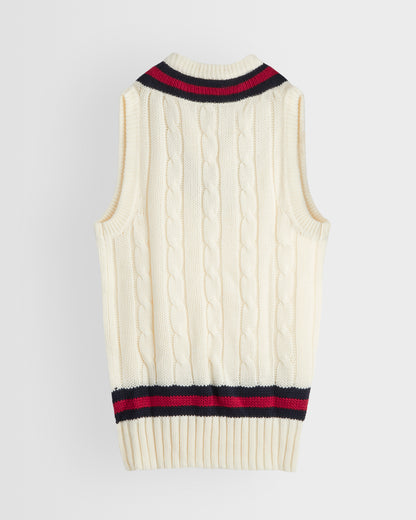 Unisex Cream-Navy-Red Cricket Slipover