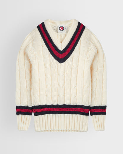 Unisex Cream-Navy-Red Cricket Sweater