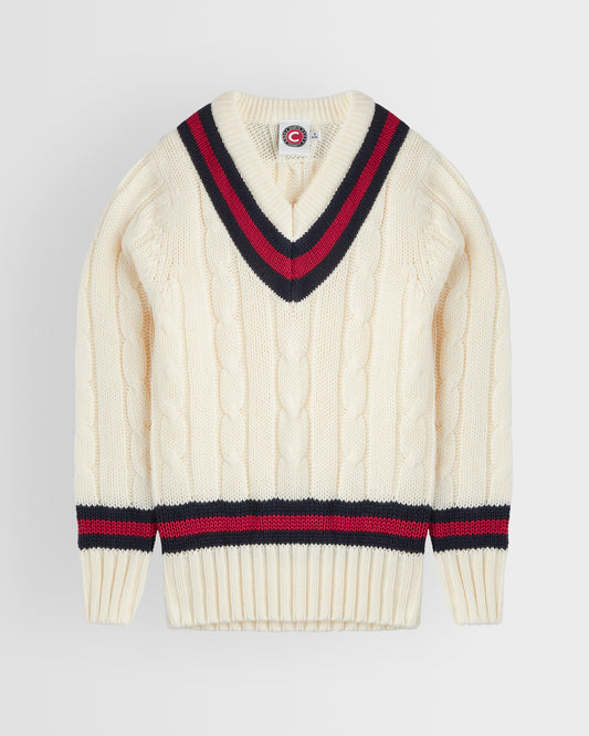 Unisex Cream-Navy-Red Cricket Sweater