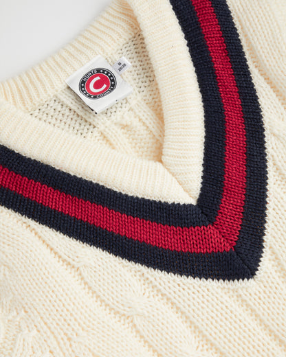 Unisex Cream-Navy-Red Cricket Sweater