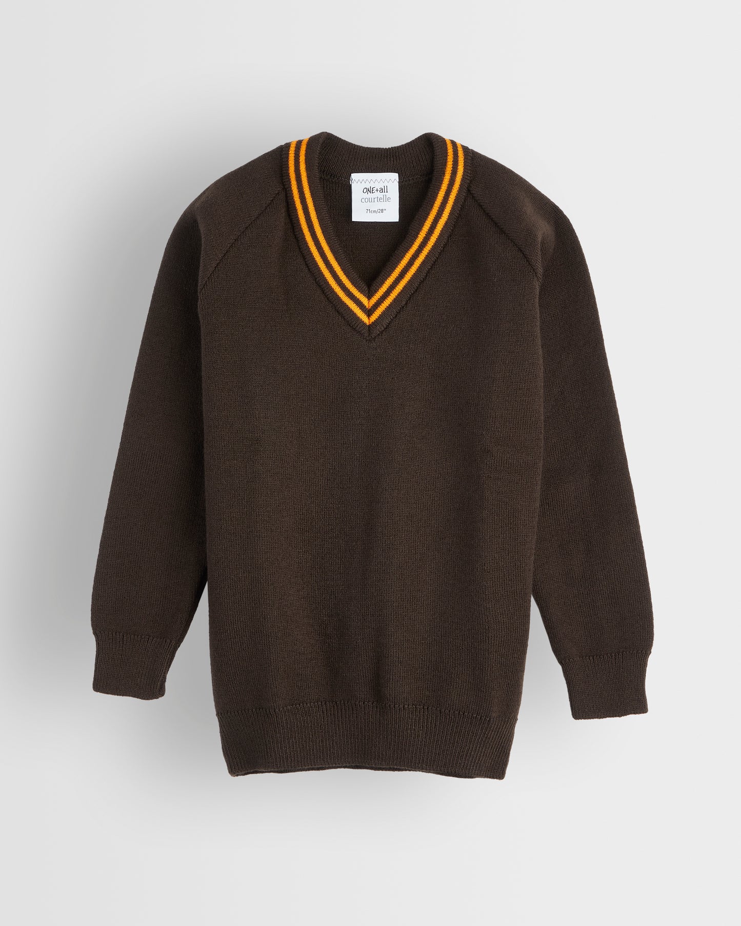 Brown V-Neck Jumper with Amber Trim