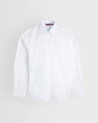 Front of single white blouse on grey background