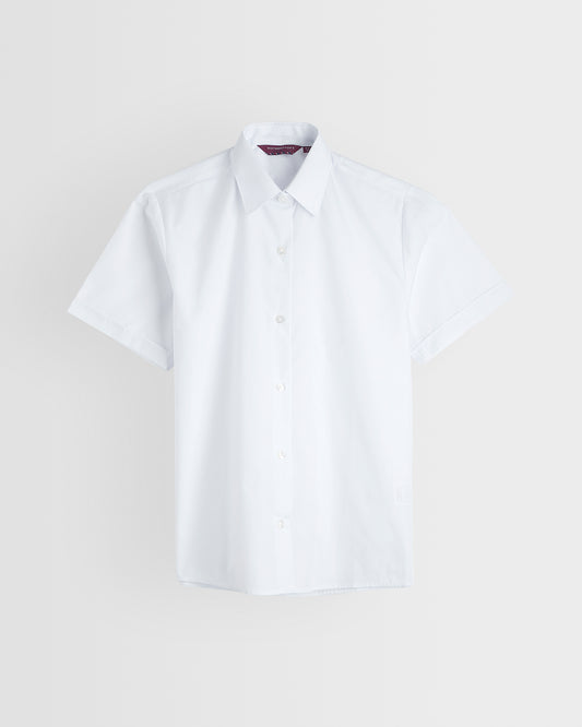 Girls Fit Plain White Short Sleeve Shirt - Years 3 to 11 (to be worn with a tie)