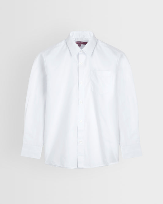 Boys Fit Plain White Long Sleeve Shirt - Reception to Year 11