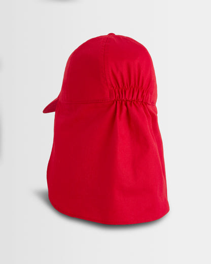 Red sun hat with a flap on a light grey background