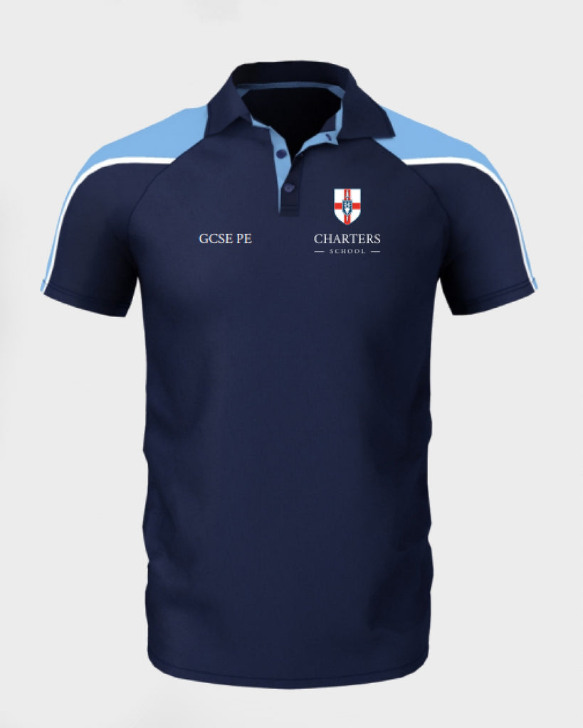 Unisex Navy/Sky PE GCSE Polo Shirt- WITH PERSONALISATION- Year 10 to 11