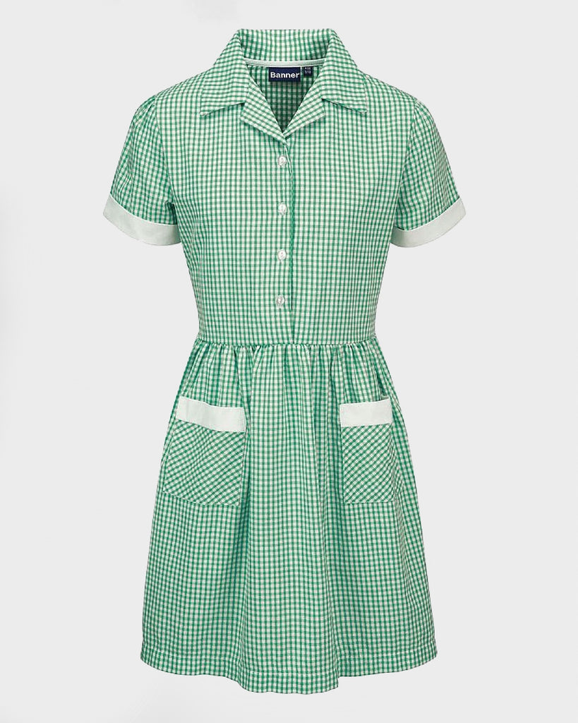 Girls Green/White Checked Summer Dress Age 14-15