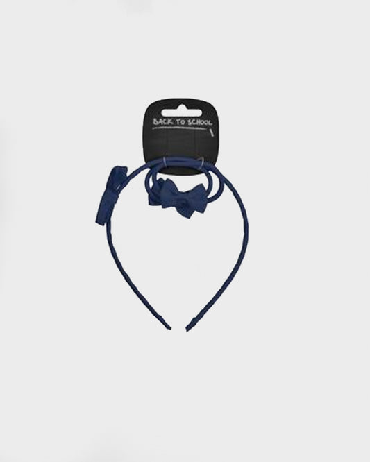 Girls Navy Alice Band with Bow and Elastics