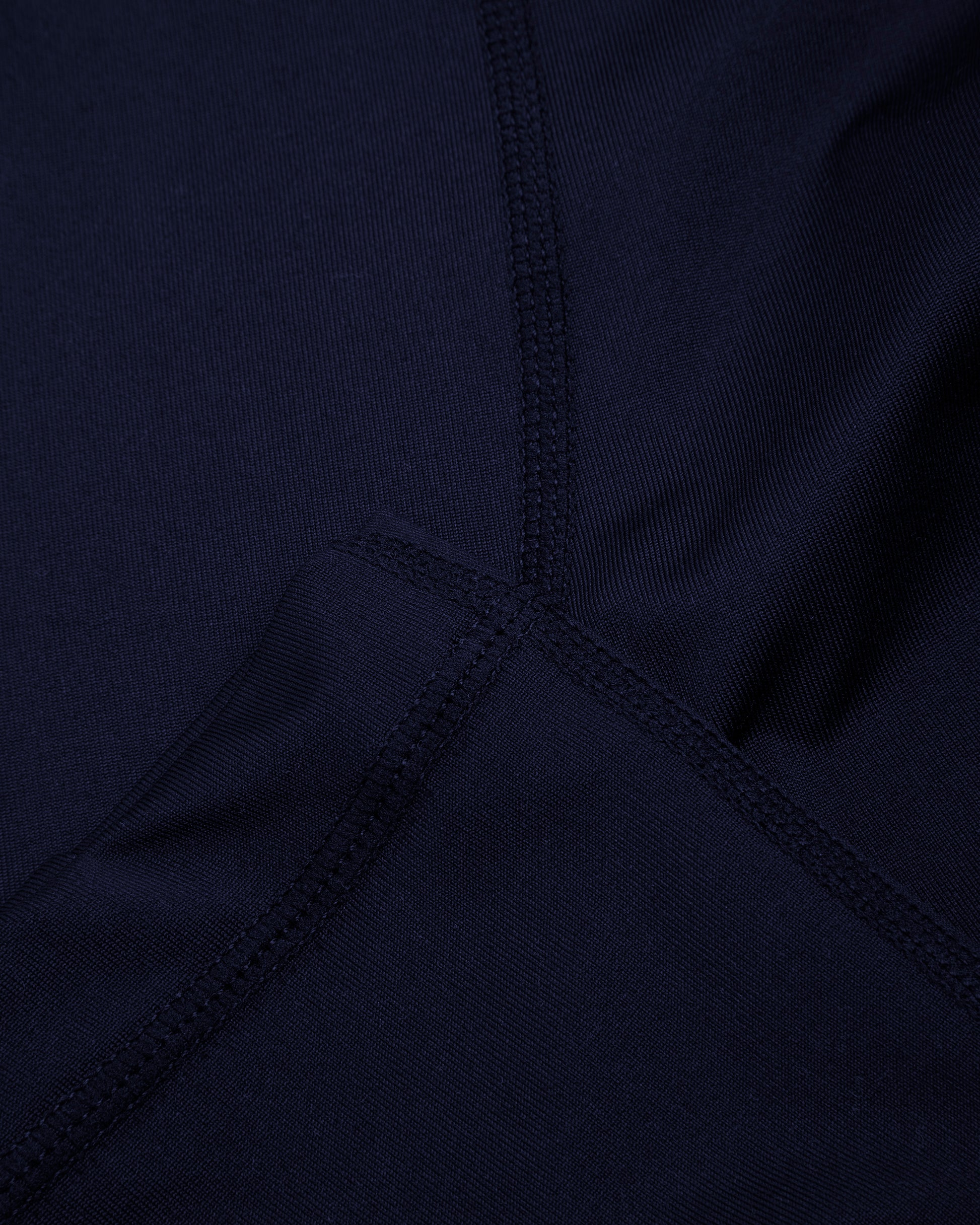Close up of navy base leggings cuff and seams