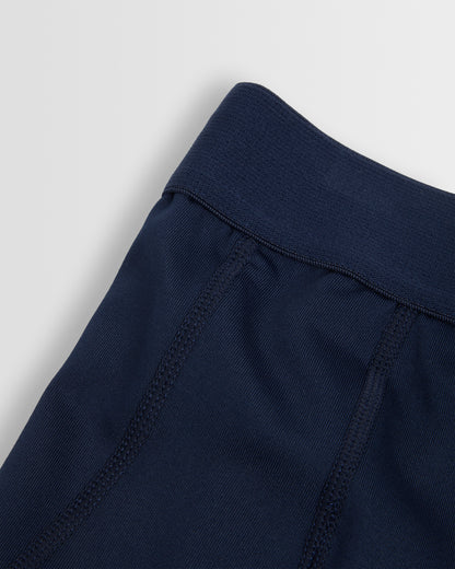 Close up of waist on navy baseleggings