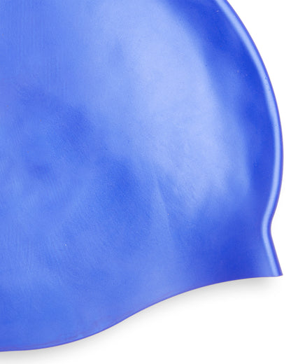 Close up of blue swim cap