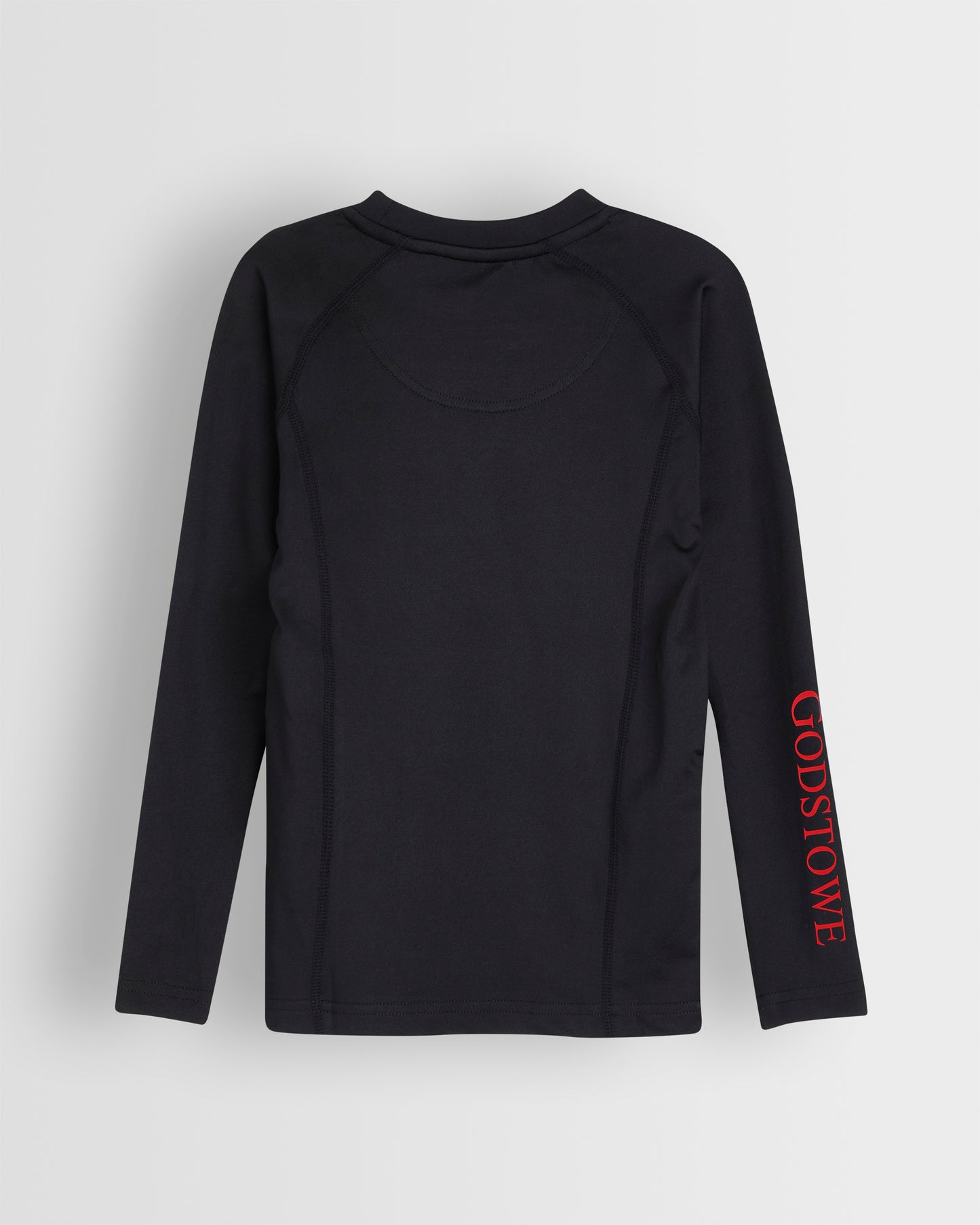 Back view of black baselayer with school branding on right arm