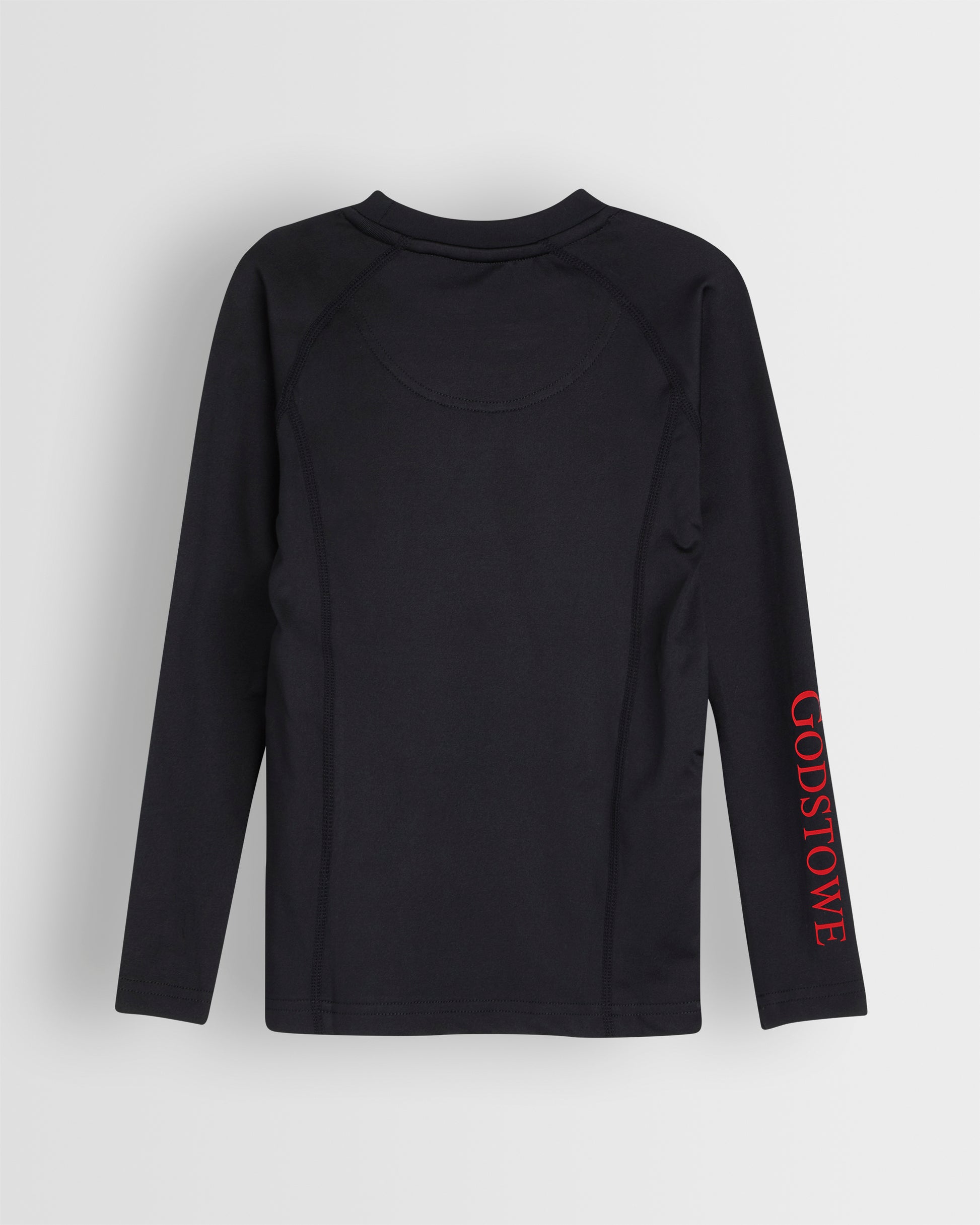 Back view of black baselayer with school branding on right arm