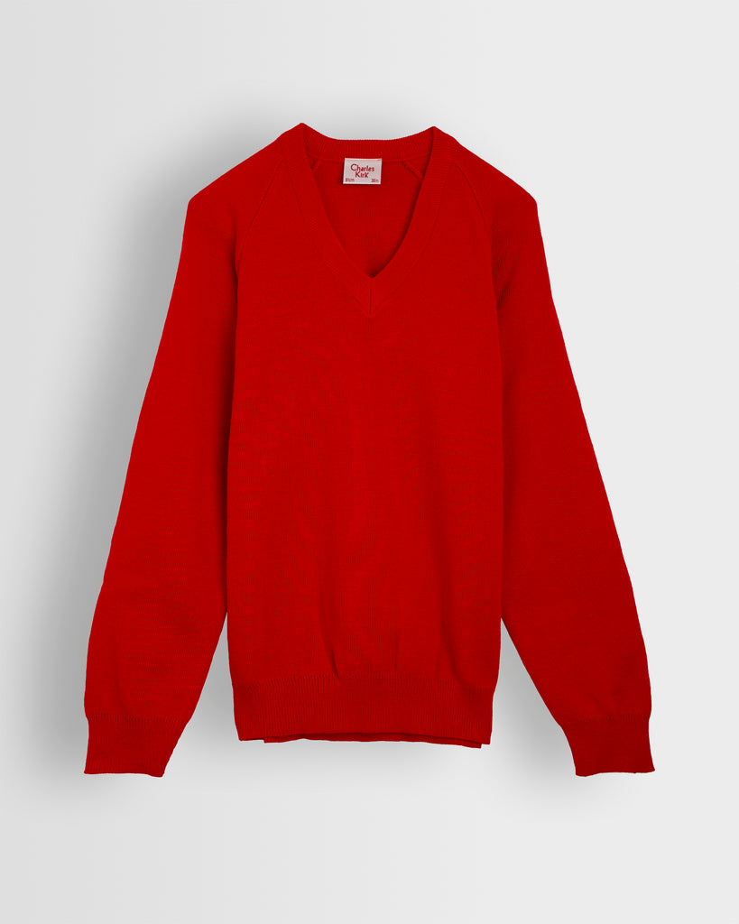 Unisex Red V Neck Pullover
