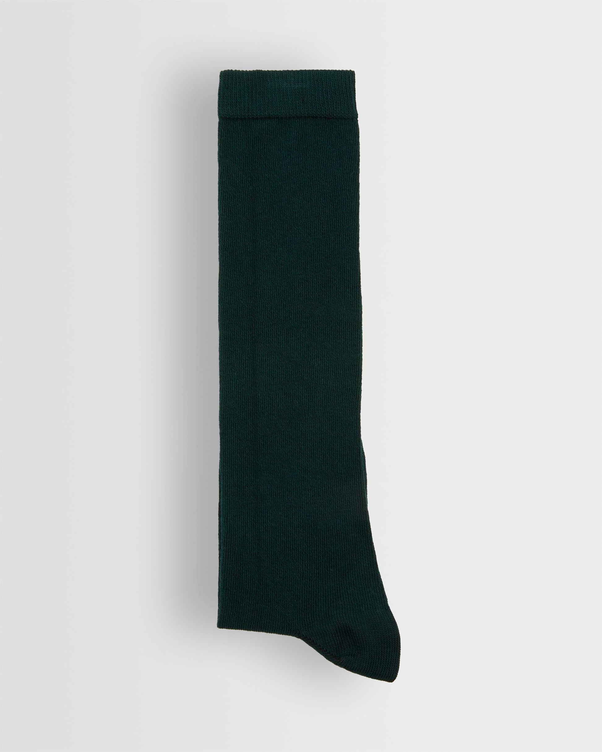 A single green long sock against a white background, designed for girls.