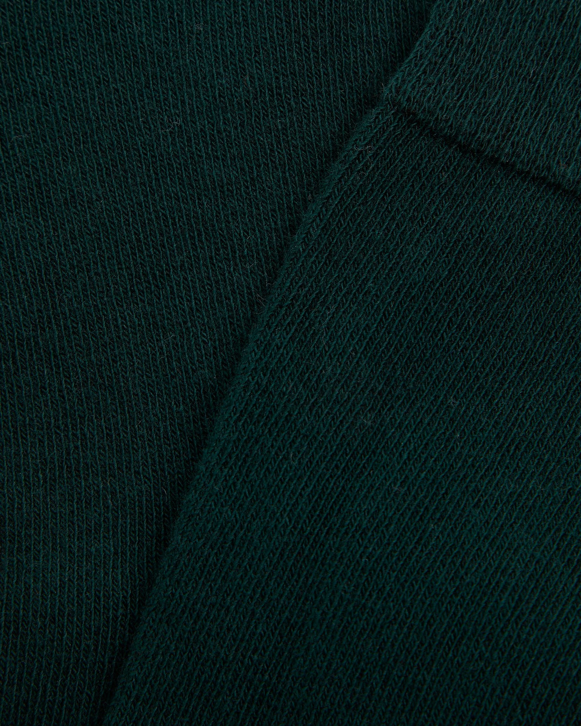 Close up of a single green long sock against a white background, designed for girls.