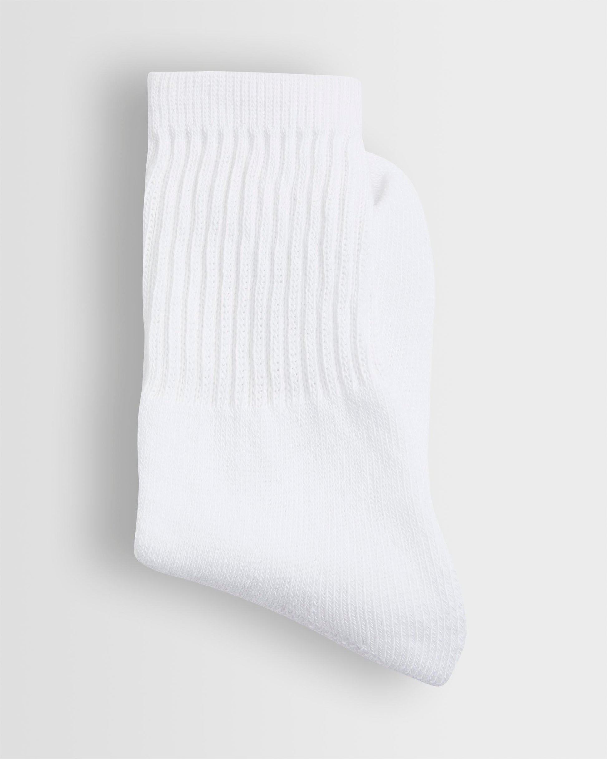 A single white sock with an elasticated support leg, cotton-rich fabric.