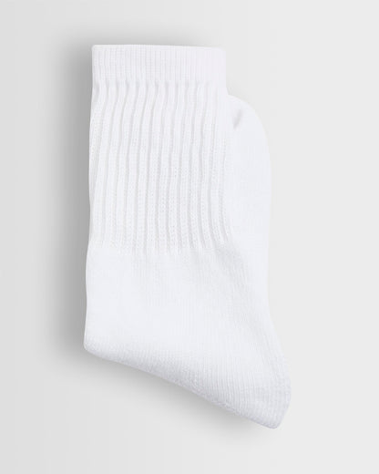 A single white sock with an elasticated support leg, cotton-rich fabric.