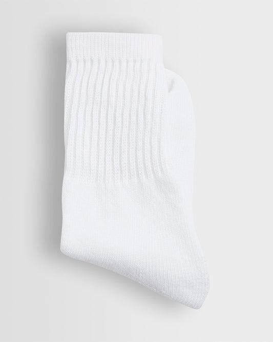 A single white sock with an elasticated support leg, cotton-rich fabric.