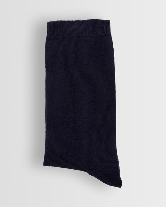 A single navy colored short sock.