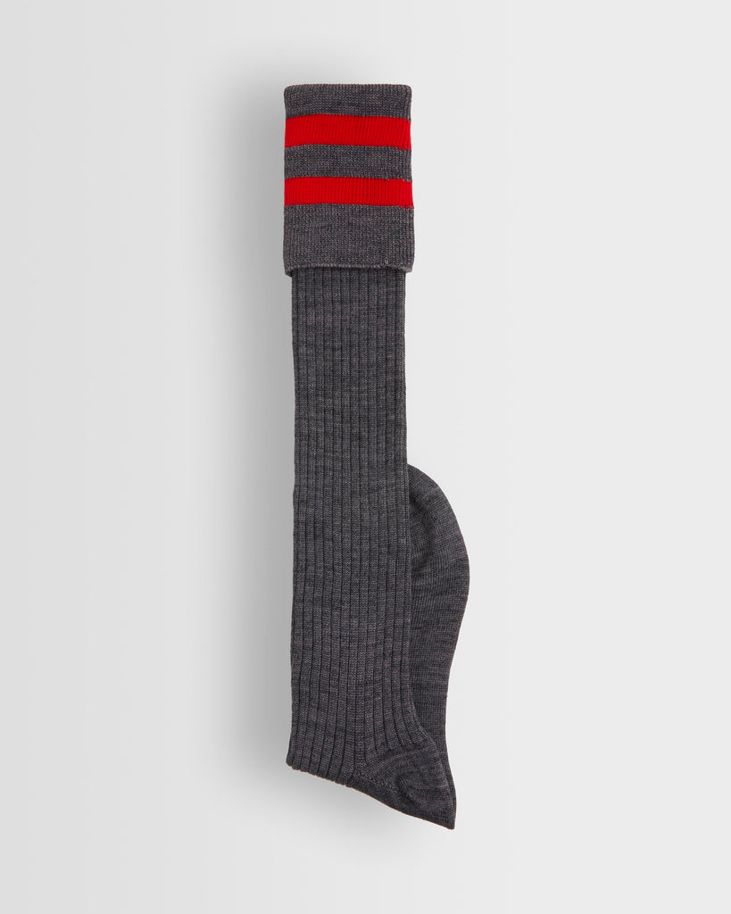 Boys Grey Long Socks with Red Stipe Tot
