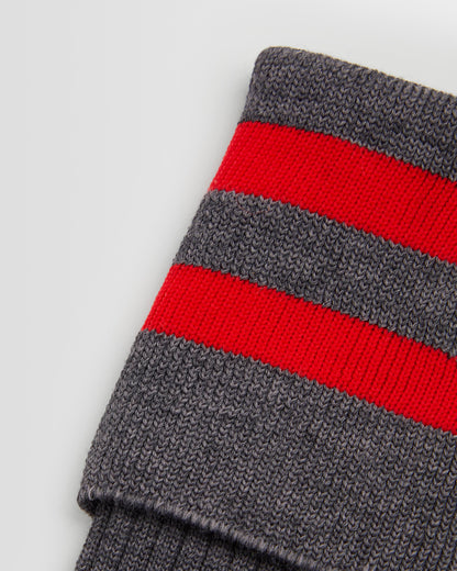 Boys Grey Long Socks with Red Stripe Tot