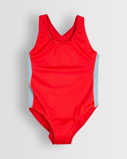 Girls Red-Grey Swimming Costume