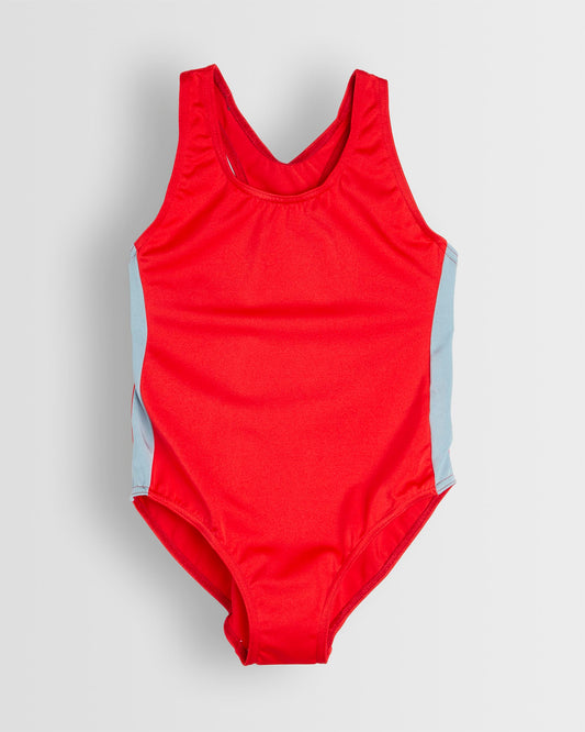 Girls Red-Grey Swimming Costume