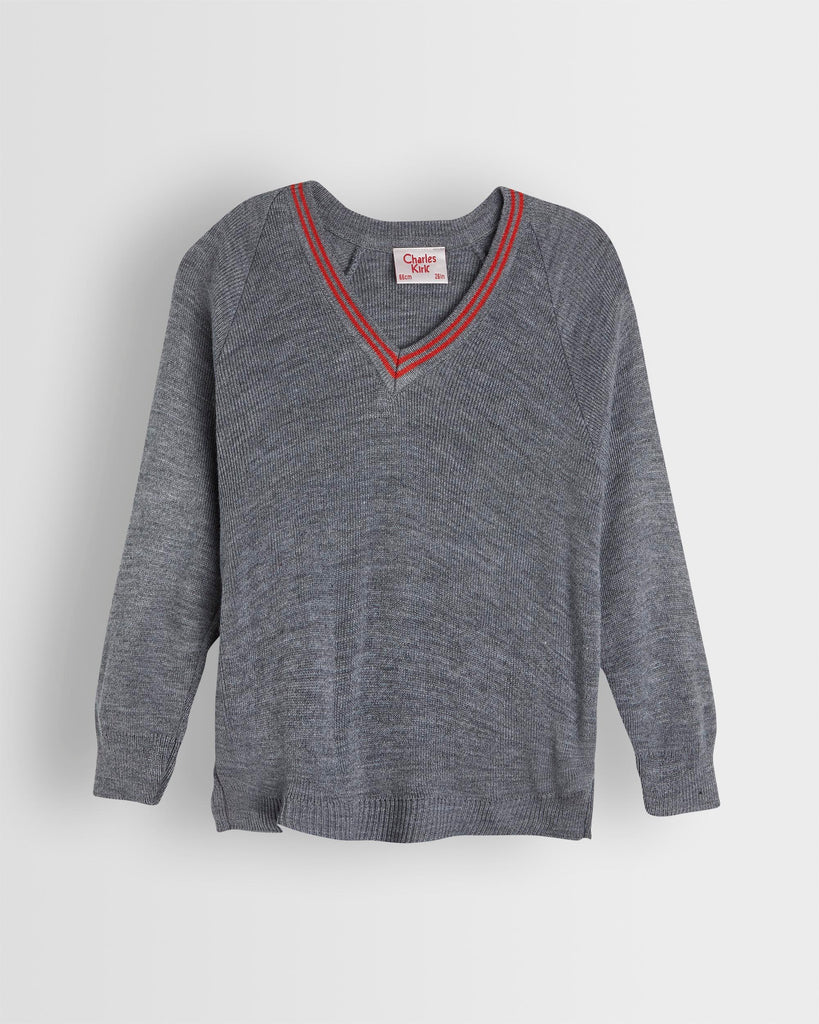 Unisex Grey Jumper with Red Trim- New Thicker Style