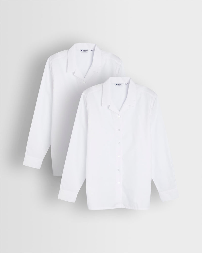 Girls White Rever Collar Long Sleeve Blouse- Pack of 2