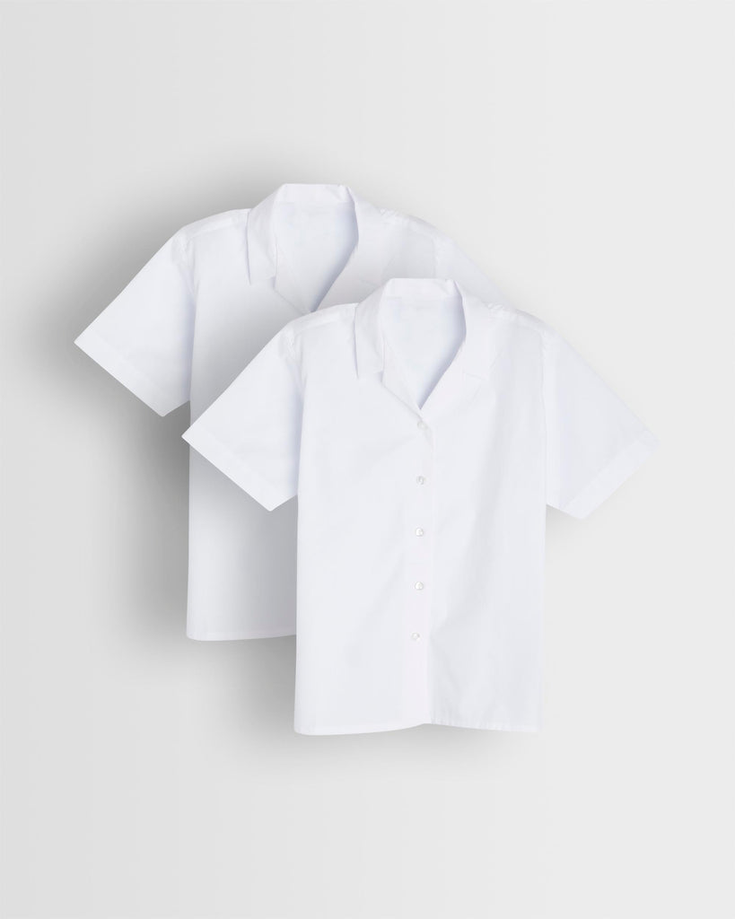 Girls White Rever Collar Short Sleeve Blouse- Pack of 2