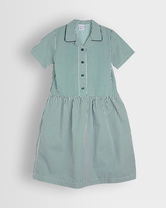 Girls Green-White Striped Summer Dress- Upper School