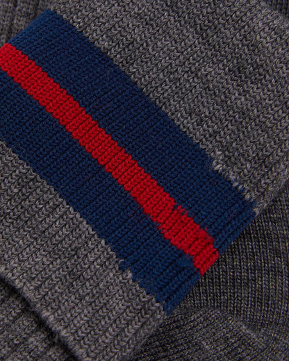 Grey Long Socks with Navy/Red Bands - Reinforced heel
