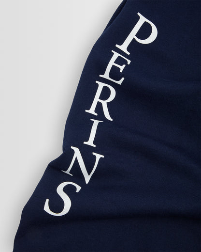Deep Navy Fruit of the Loom Elasticated Hem Jog Pants Perins White Print Down Left Leg