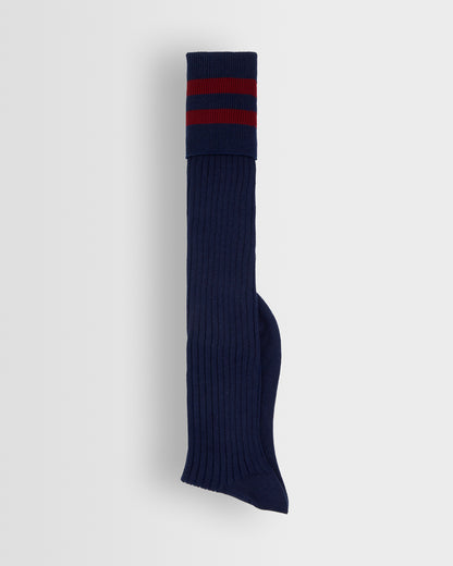 Boys Navy Long Socks with Maroon Bands