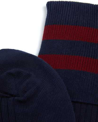 Boys Navy Long Socks with Maroon Bands