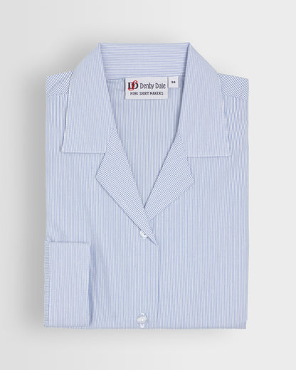 Girls Blue-White Striped Long Sleeved Blouse